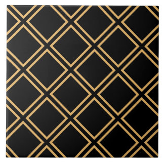 Art Deco Golden Double Stripes on Black  Tile