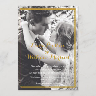Art Deco Golden Frame Photo Wedding Invitation