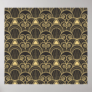 Art Deco: Golden Geometric Tiles. Poster