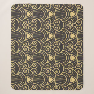 Art Deco: Golden Geometric Tiles. Sherpa Blanket
