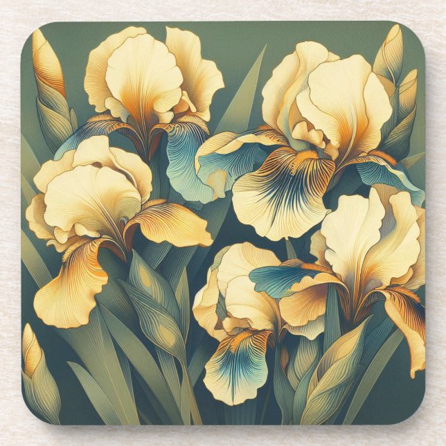 Art Deco Golden Iris Hard plastic coaster set (Front)