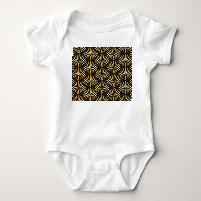 Art deco golden peacock pattern baby bodysuit (Front)
