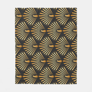 Art deco golden peacock pattern fleece blanket