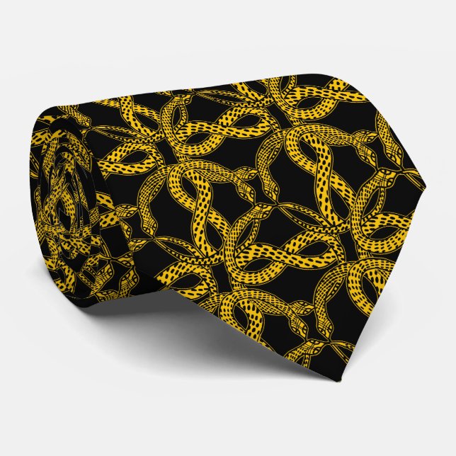 Art Deco Golden Snake Pattern  Tie (Rolled)