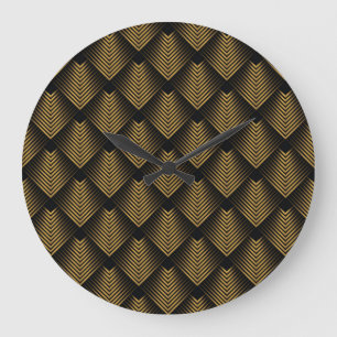 Art Deco: Golden Squares, Corner Wallpaper. Large Clock