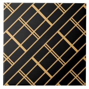 Art Deco Golden Stripes on Black  Tile