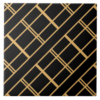 Art Deco Golden Stripes on Black  Tile