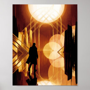 Art Deco Golden Sun Silhouette Geometric Art Poster