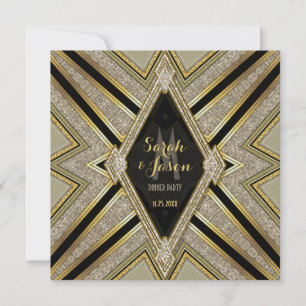 Art Deco Goldy Diamonds Dinner Party Invitations