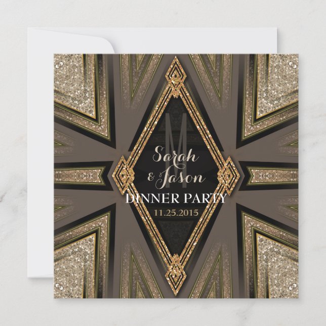 Art Deco Goldy Romance Dinner Party Invitations (Front)