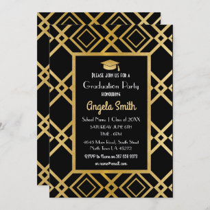 Art Deco Graduation Party Invite Gold Black 1920s