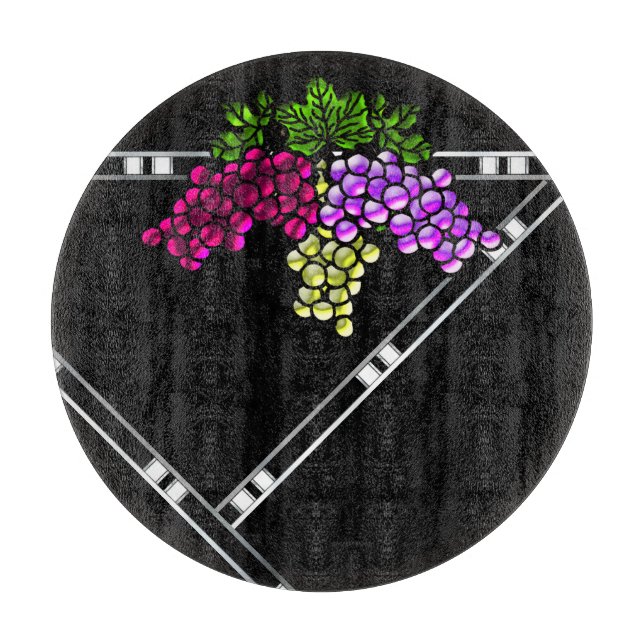 Art Deco Grapes on Black Cutting Board (Front)