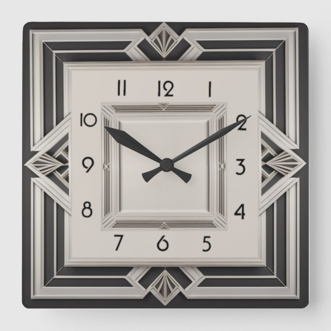 Art Deco Gray Square Wall Clock (Front)