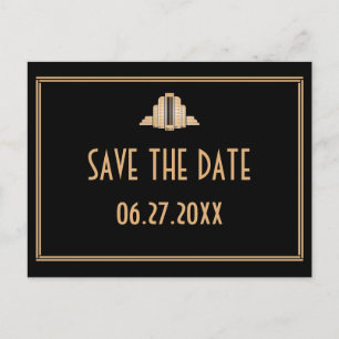 Art Deco Great Gatsby Black Gold Save The Date Announcement Postcard