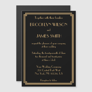 Art Deco Great Gatsby Black Magnet Wedding Invites