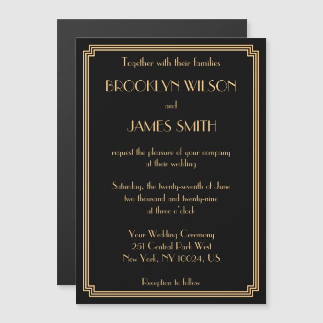 Art Deco Great Gatsby Black Magnet Wedding Invites (Front/Back)