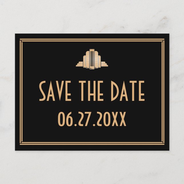 Art Deco Great Gatsby Black Save The Date Postcard (Front)
