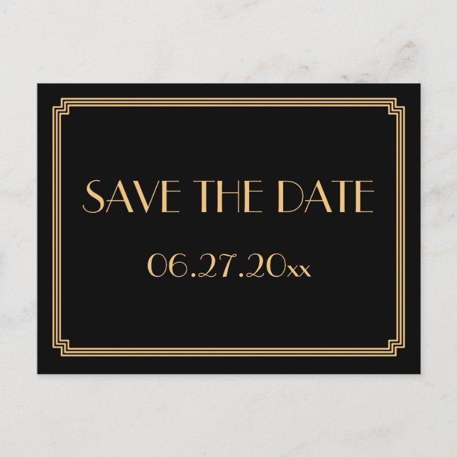 Art Deco Great Gatsby Black Save The Date Postcard (Front)