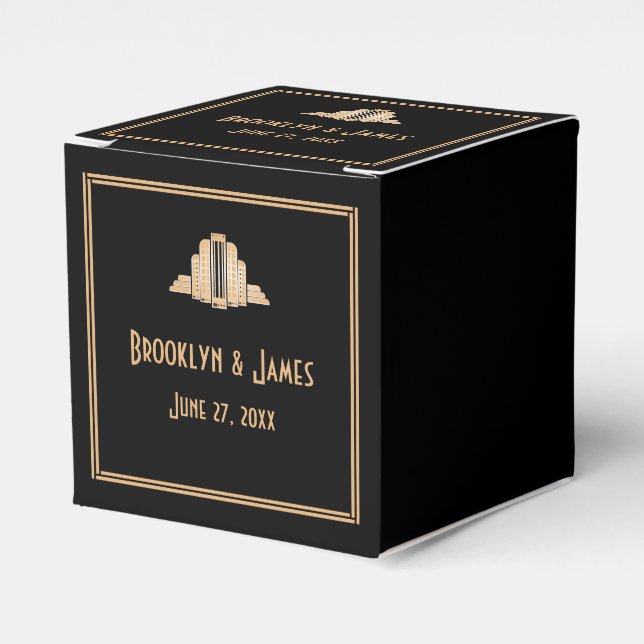 Art Deco Great Gatsby Black Wedding Favour Boxes (Front Side)
