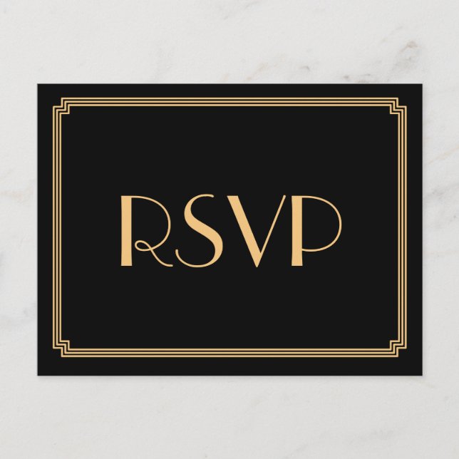 Art Deco Great Gatsby Black Wedding RSVP Postcards (Front)