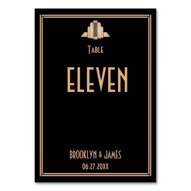 Art Deco Great Gatsby Black Wedding Table Numbers (Front)
