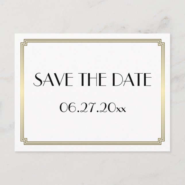 Art Deco Great Gatsby Gold Save The Date Postcard (Front)