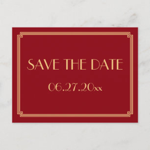 Art Deco Great Gatsby Red Save The Date Postcard