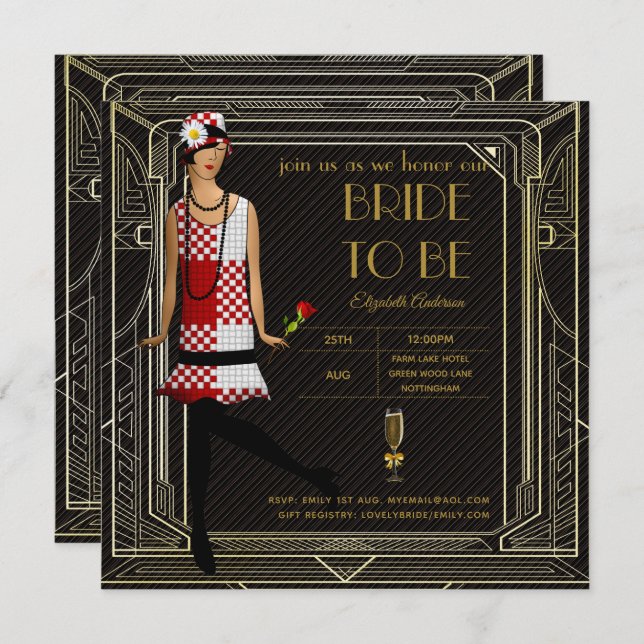 Art Deco Great Gatsby Roaring 20s Bridal Shower Rd Invitation (Front/Back)