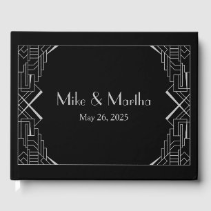 Art Deco Great Gatsby Silver on Black Wedding Guest Book