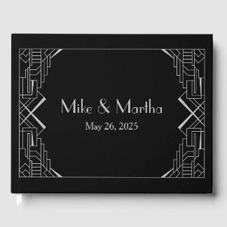 Art Deco Great Gatsby Silver on Black Wedding Guest Book