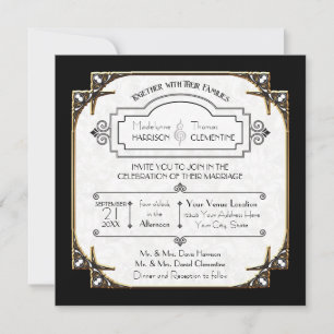Art Deco Great Gatsby Style Typography n Lace Gold Invitation