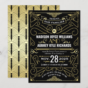 Art Deco Great Gatsby Wedding Elegant Gold Black Invitation
