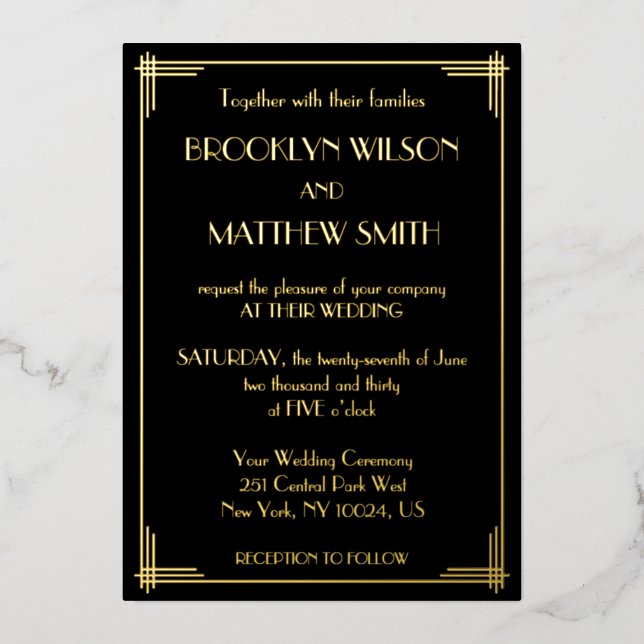 Art Deco Great Gatsby Wedding Gold (Front)