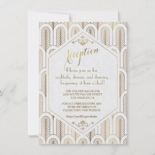 Art Deco Great Gatsby White Gold Reception Invitation