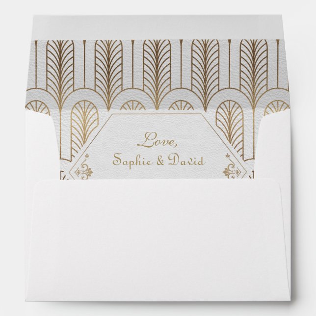 Art Deco Great Gatsby White Gold Wedding Envelopes (Back (Bottom))