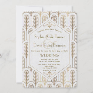 Art Deco Great Gatsby White Gold Wedding Invitation