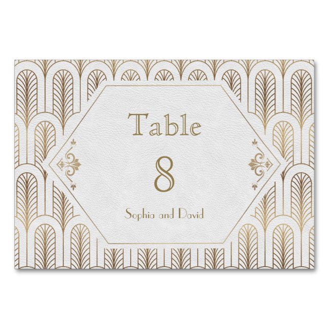 Art Deco Great Gatsby White Wedding Table Number (Front)