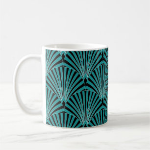 Art Deco: green fan pattern. Coffee Mug