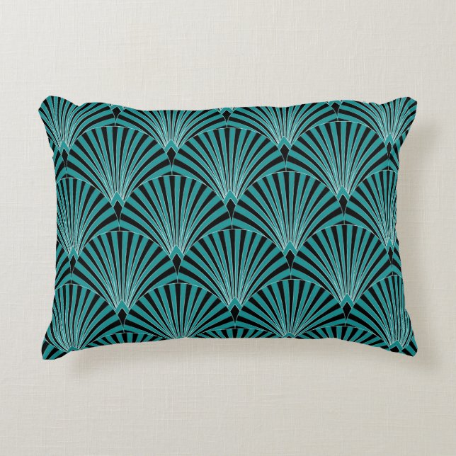 Art Deco: green fan pattern. Decorative Cushion (Front)