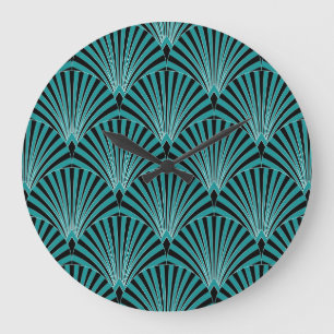 Art Deco: green fan pattern. Large Clock