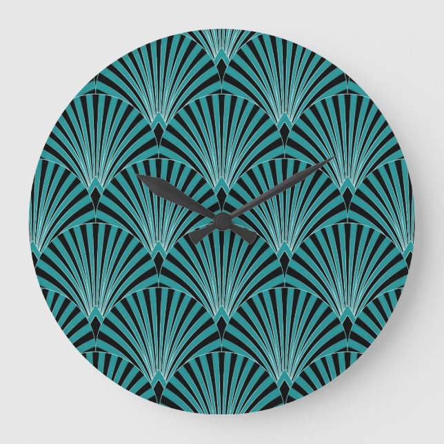 Art Deco: green fan pattern. Large Clock (Front)