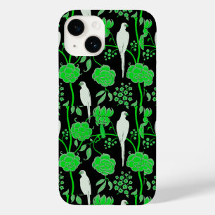 ART DECO GREEN FLOWERS,WHITE PARROTS ON BLACK Case-Mate iPhone 14 CASE