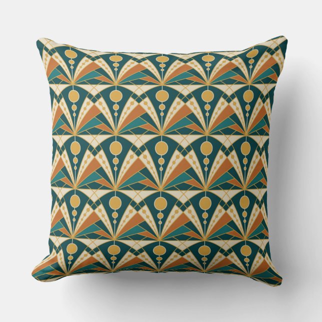 Art Deco (Green, rusty and gold) Cushion (Front)