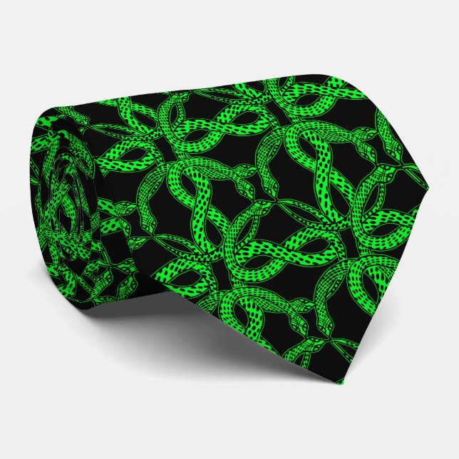 Art Deco Green Snake Pattern  Tie (Rolled)