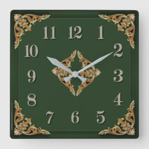 Art Deco Green Square Wall Clock