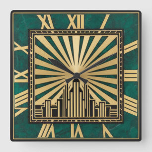 Art Deco Green Square Wall Clock