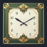 Art Deco Green Square Wall Clock<br><div class="desc">Great clock design. You will love it like others. Be free to use this design for other product you like or to customise and add your text. Follow me for more. Thank you. Have a nice day.</div>