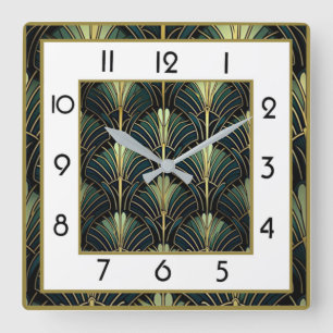 Art Deco Green Square Wall Clock
