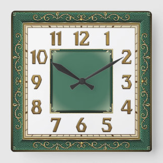 Art Deco Green Square Wall Clock