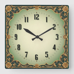Art Deco Green Square Wall Clock